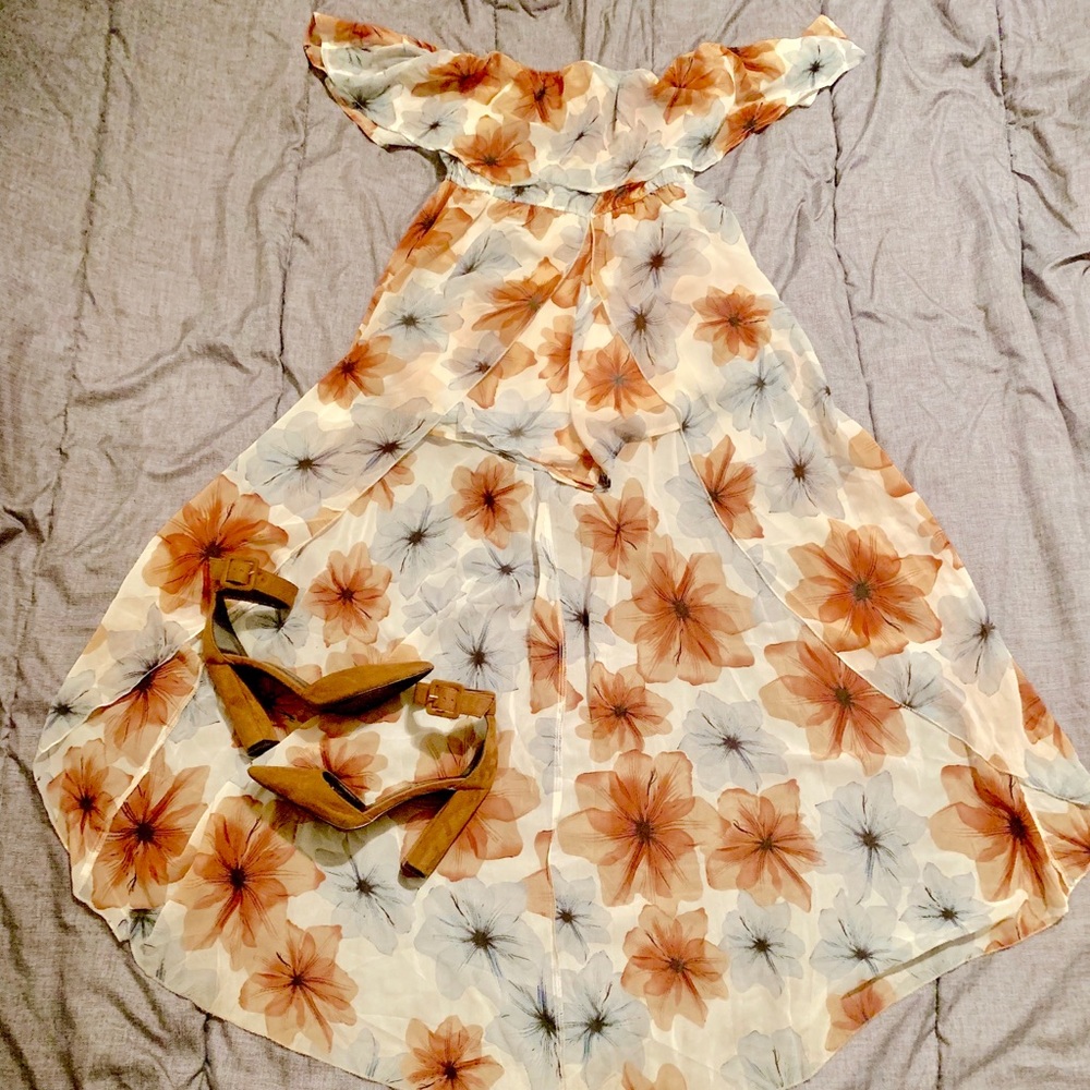 Off the shoulder floral maxi romper